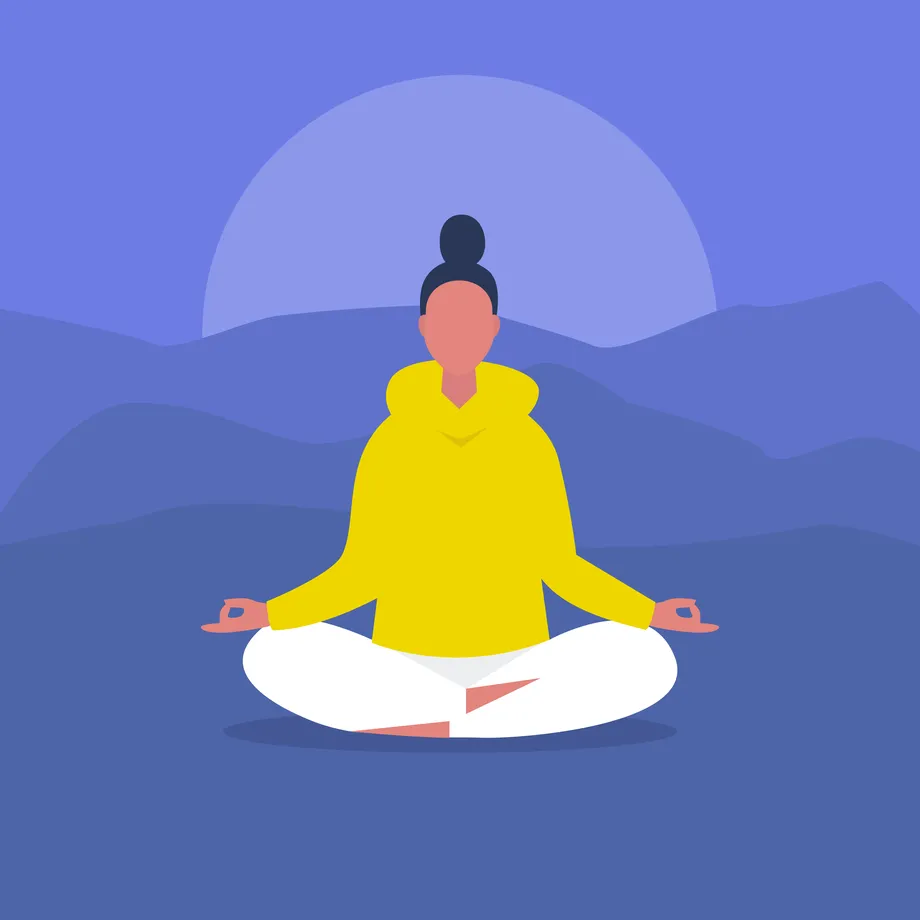 Pessoa meditando com camisa amarela